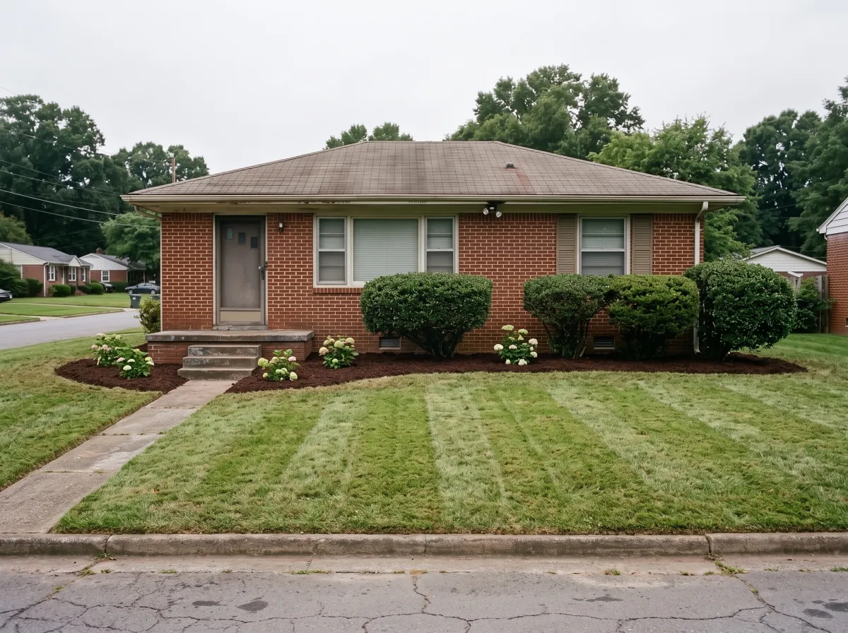 After: Front yard reset — brick ranch, east Charlotte