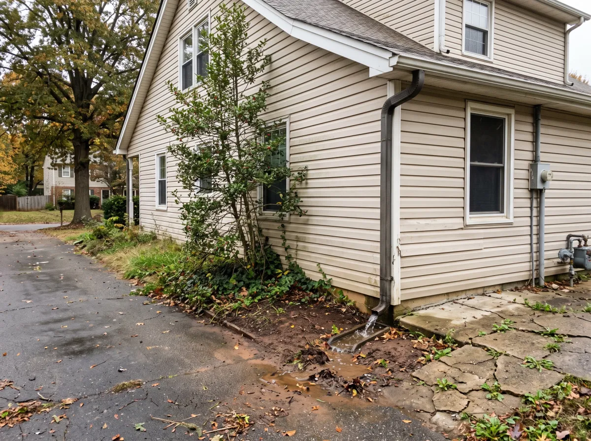 Before: Side-yard bed and walkway — Matthews